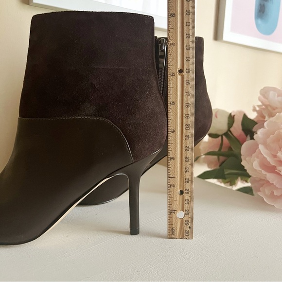 Brown Leather Suede Pointy Zip Ankle Boots - Picture 5 of 13